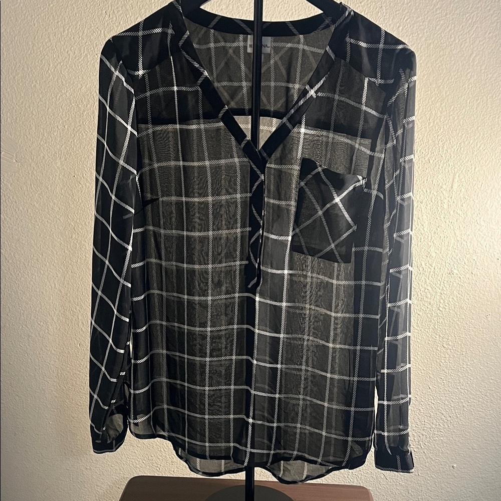 Merona Black and White Plaid Blouse